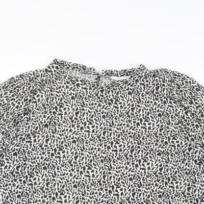 Primark Womens Black Geometric Viscose Basic Blouse Size 18 High Neck