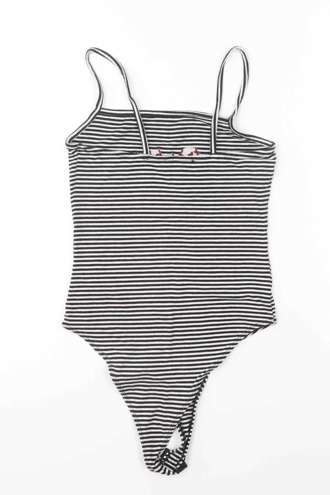 New Look Womens Black Striped Cotton Bodysuit One-Piece Size 8 Snap - Tres bien