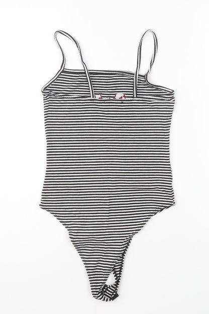 New Look Womens Black Striped Cotton Bodysuit One-Piece Size 8 Snap - Tres bien