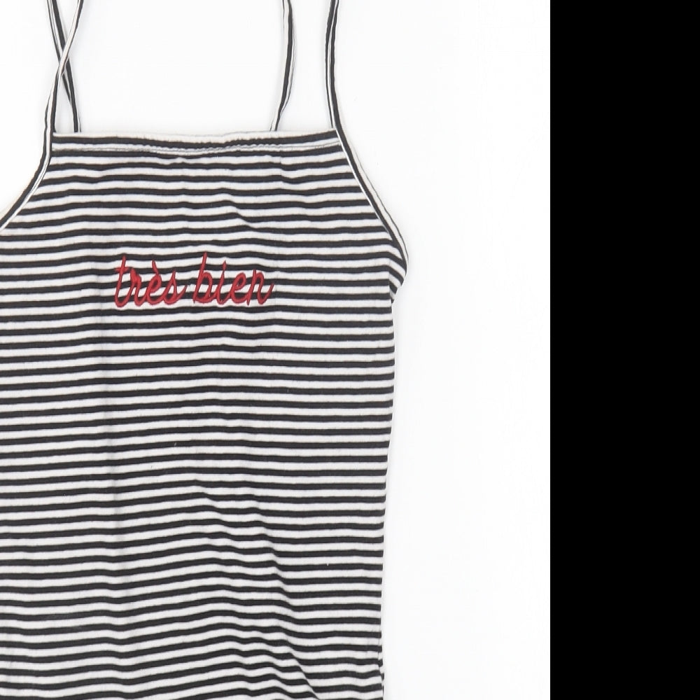 New Look Womens Black Striped Cotton Bodysuit One-Piece Size 8 Snap - Tres bien