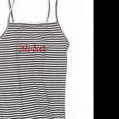 New Look Womens Black Striped Cotton Bodysuit One-Piece Size 8 Snap - Tres bien