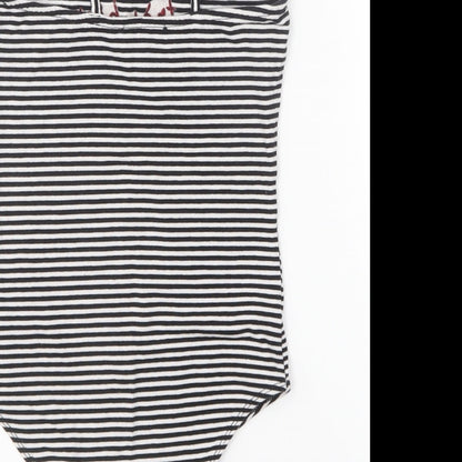 New Look Womens Black Striped Cotton Bodysuit One-Piece Size 8 Snap - Tres bien
