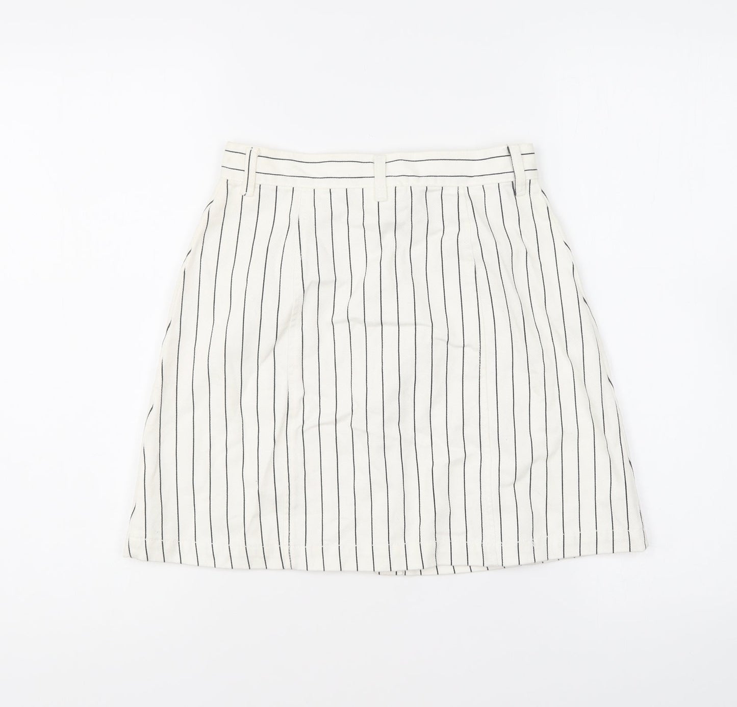 Monki Womens Ivory Striped Cotton Mini Skirt Size 4 Button