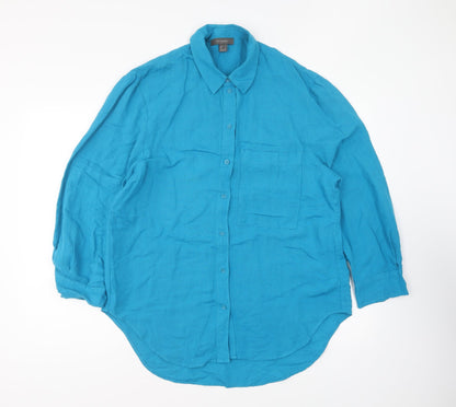 Primark Womens Blue Cotton Basic Button-Up Size 8 Collared