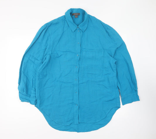 Primark Womens Blue Cotton Basic Button-Up Size 8 Collared