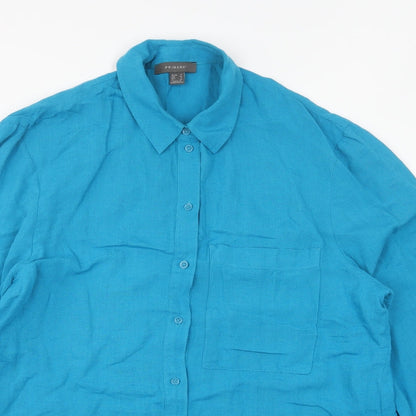 Primark Womens Blue Cotton Basic Button-Up Size 8 Collared