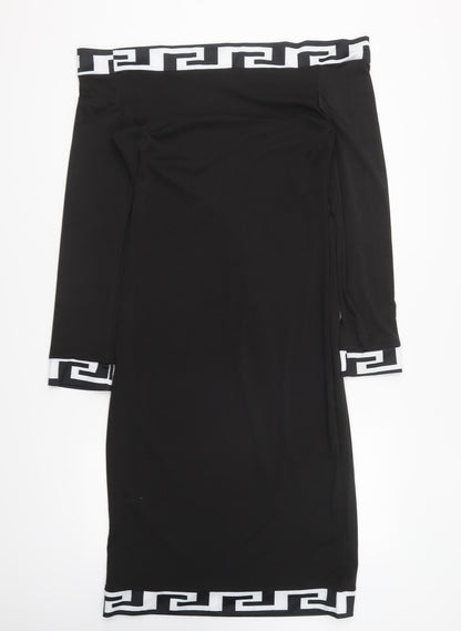 Preworn Womens Black Polyester Bodycon Size S Off the Shoulder Pullover
