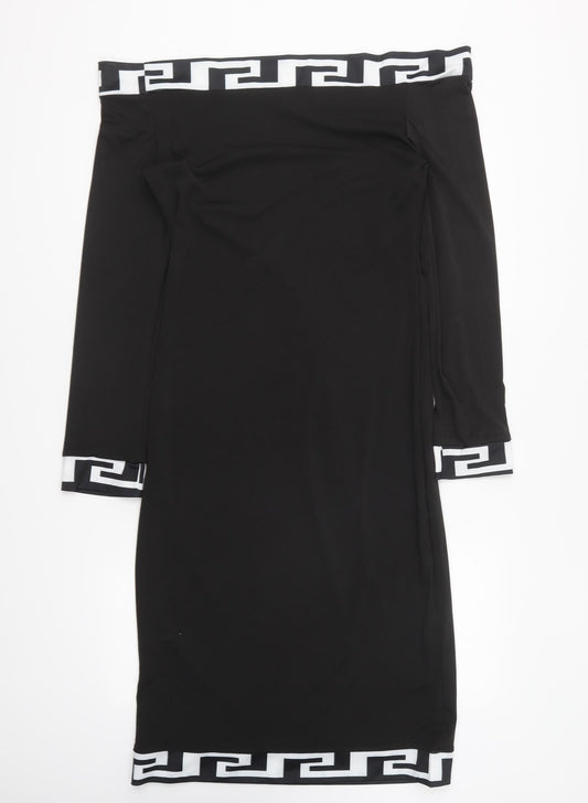 Preworn Womens Black Polyester Bodycon Size S Off the Shoulder Pullover