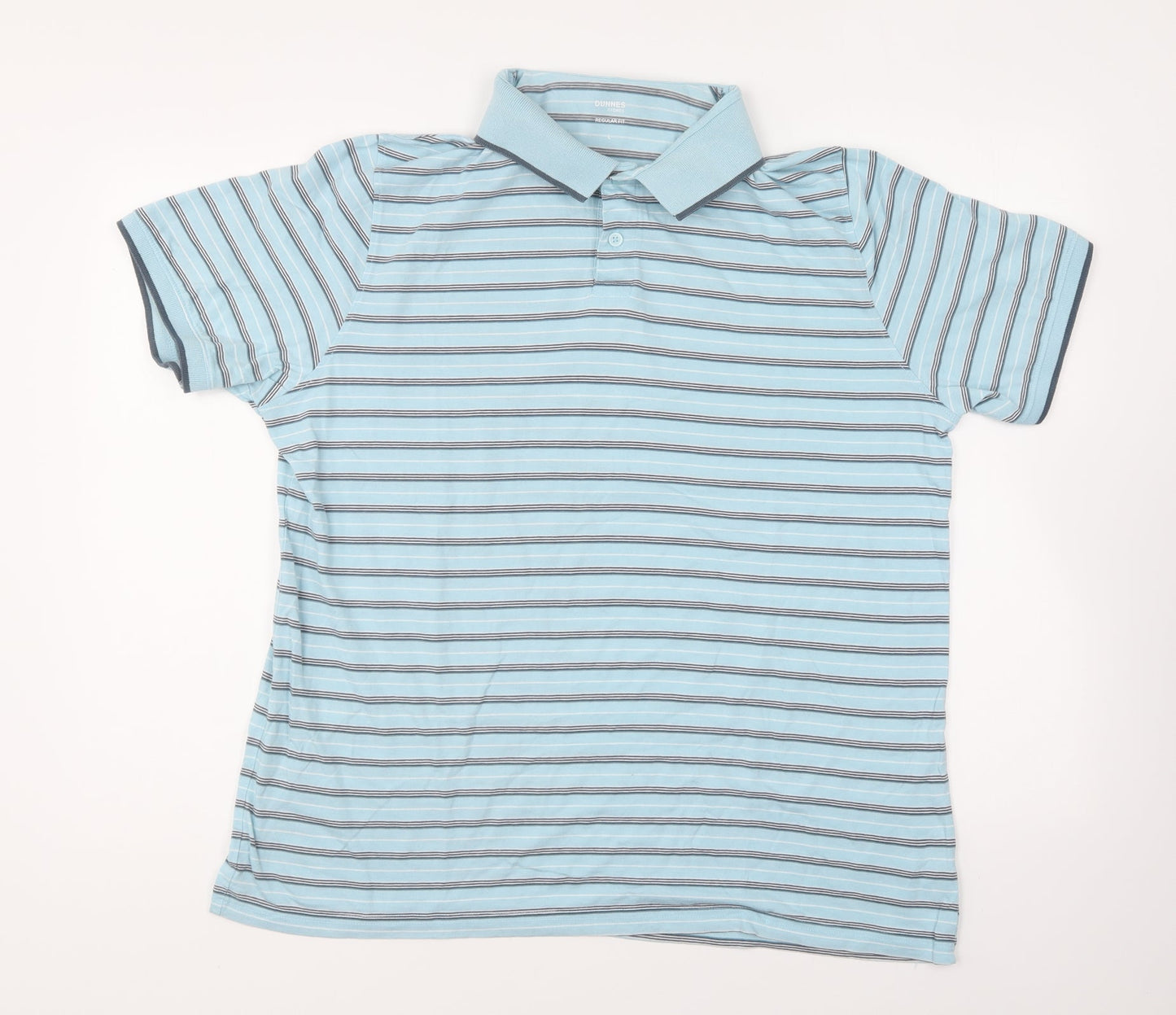 Dunnes Stores Mens Blue Striped Cotton Polo Size L Collared Button
