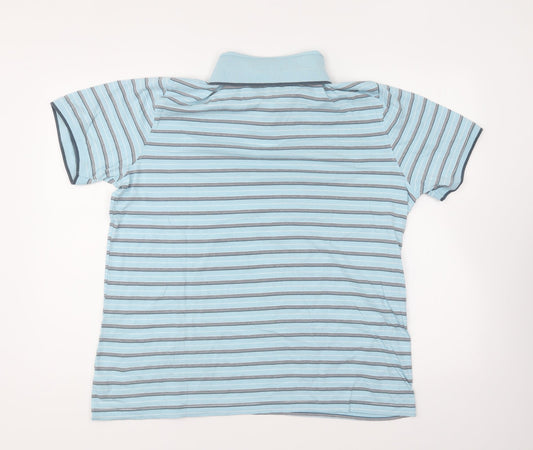 Dunnes Stores Mens Blue Striped Cotton Polo Size L Collared Button