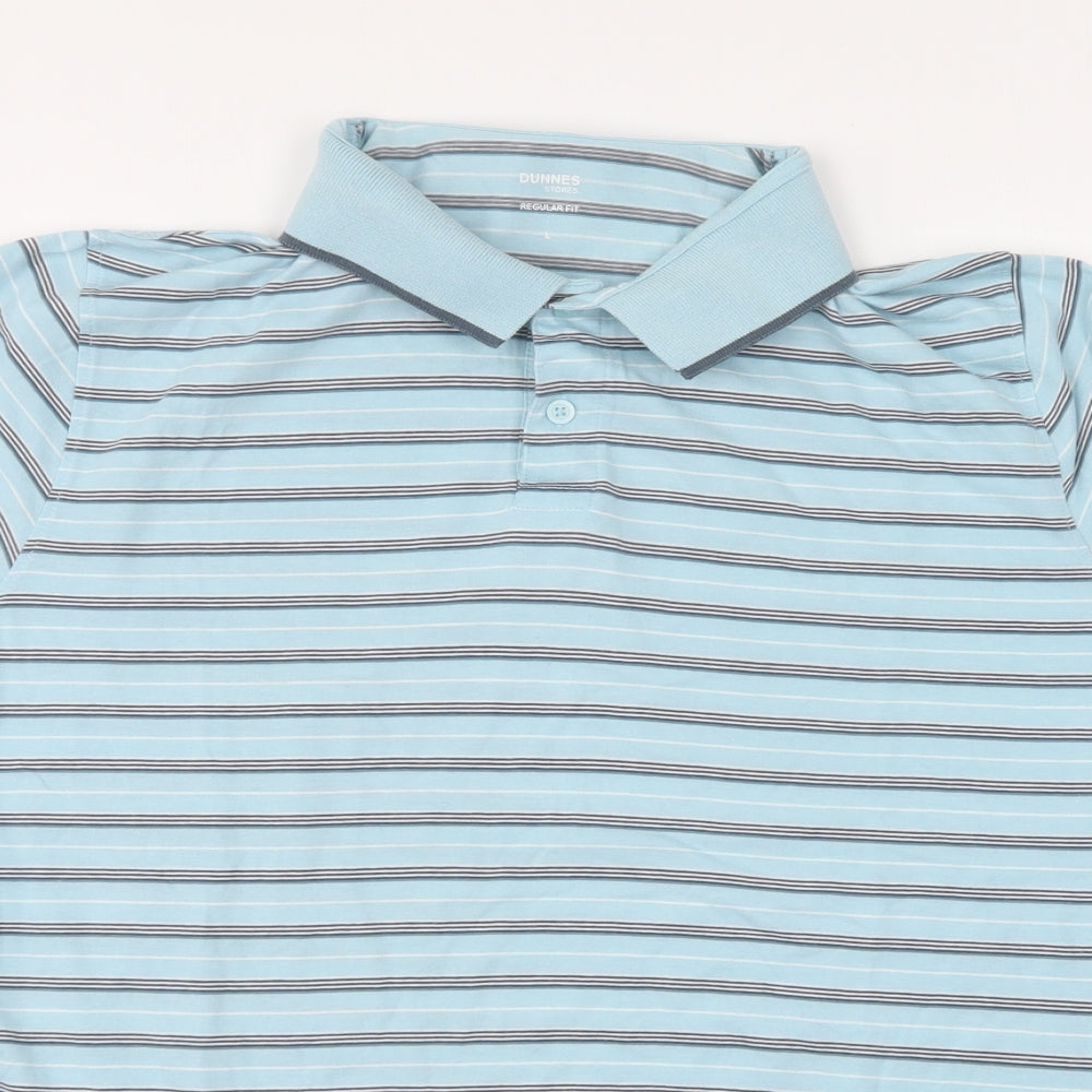 Dunnes Stores Mens Blue Striped Cotton Polo Size L Collared Button