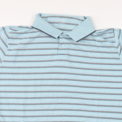 Dunnes Stores Mens Blue Striped Cotton Polo Size L Collared Button