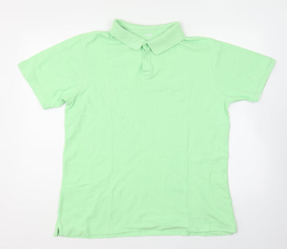 Dunnes Stores Mens Green Cotton Polo Size L Collared Button