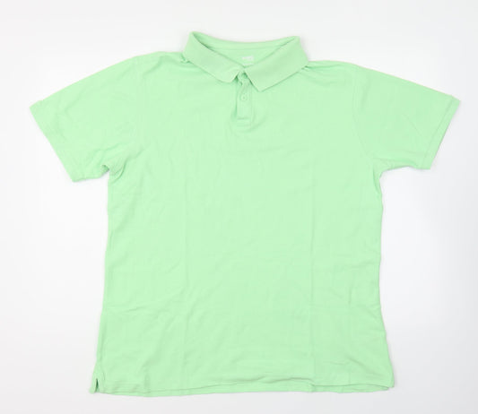 Dunnes Stores Mens Green Cotton Polo Size L Collared Button