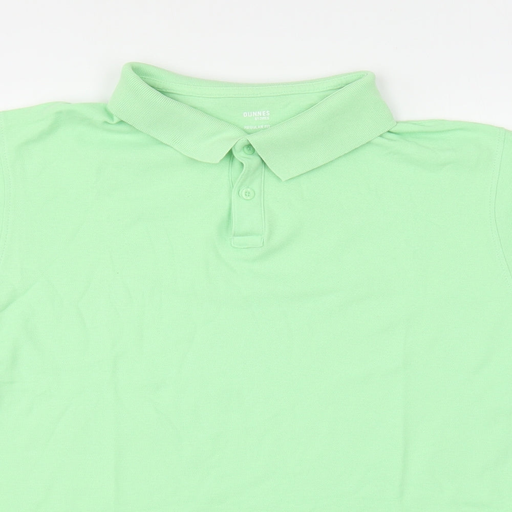 Dunnes Stores Mens Green Cotton Polo Size L Collared Button