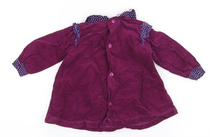 Baby C Girls Purple Cotton A-Line Size 12-18 Months Collared Button - Embroidered Flowers
