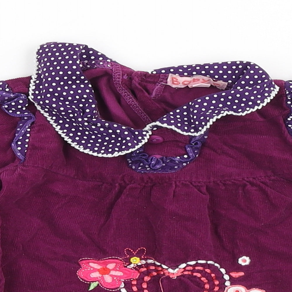 Baby C Girls Purple Cotton A-Line Size 12-18 Months Collared Button - Embroidered Flowers