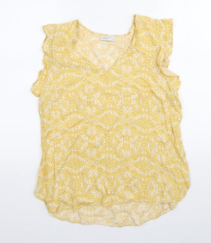 Papaya Womens Yellow Floral Viscose Basic Tank Size 12 V-Neck