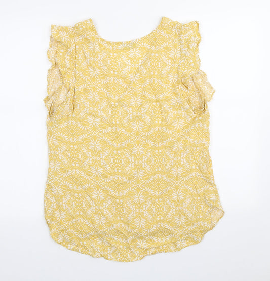 Papaya Womens Yellow Floral Viscose Basic Tank Size 12 V-Neck