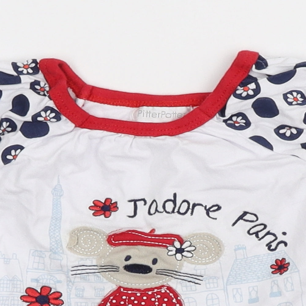 Pitter Patter Girls White Cotton Basic T-Shirt Size 12 Months Round Neck Pullover - J'adore Paris