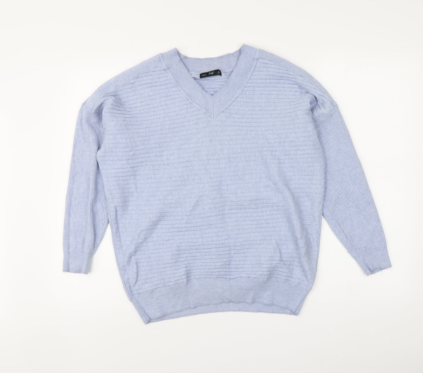 F&F Womens Blue V-Neck Viscose Pullover Jumper Size 6