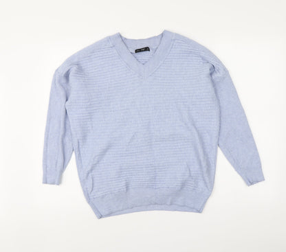 F&F Womens Blue V-Neck Viscose Pullover Jumper Size 6