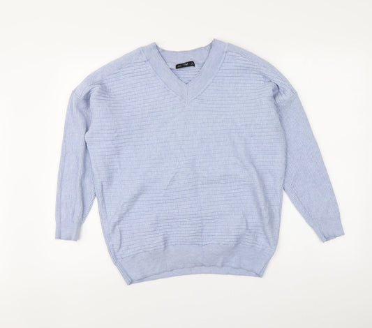 F&F Womens Blue V-Neck Viscose Pullover Jumper Size 6