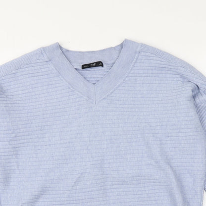F&F Womens Blue V-Neck Viscose Pullover Jumper Size 6
