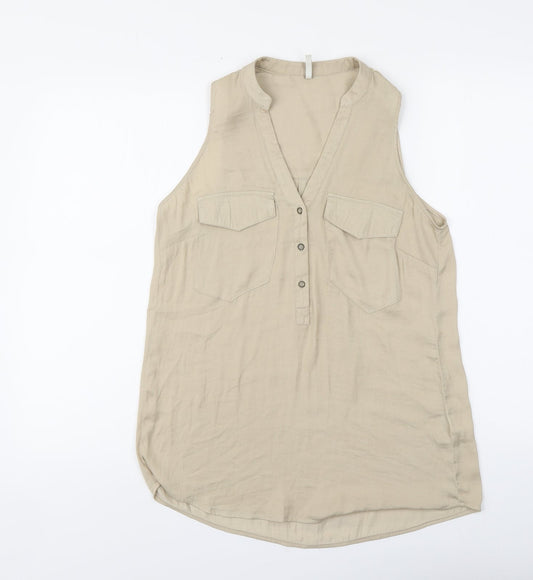 Womens UK Size M Stradivarius Beige Basic Blouse