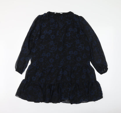 Zara Womens Black Geometric Polyester Skater Dress Size S Round Neck