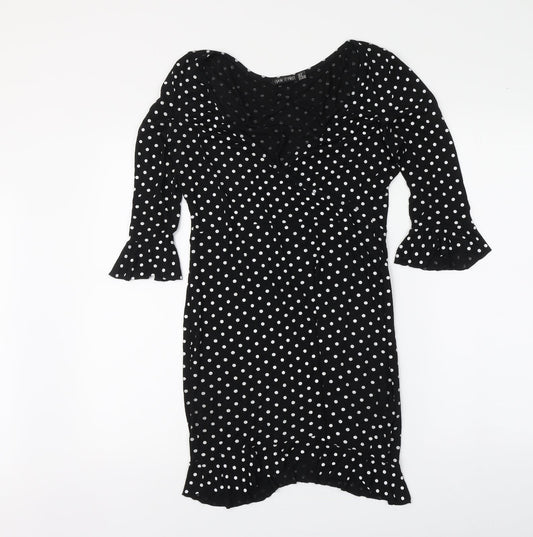 I SAW IT FIRST Womens Black Polka Dot Polyester A-Line Size 10 V-Neck Pullover