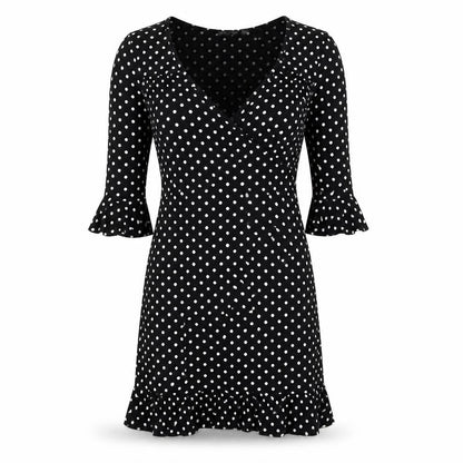 I SAW IT FIRST Womens Black Polka Dot Polyester A-Line Size 10 V-Neck Pullover