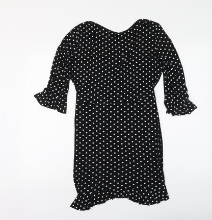 I SAW IT FIRST Womens Black Polka Dot Polyester A-Line Size 10 V-Neck Pullover