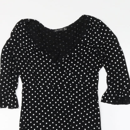 I SAW IT FIRST Womens Black Polka Dot Polyester A-Line Size 10 V-Neck Pullover