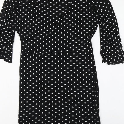 I SAW IT FIRST Womens Black Polka Dot Polyester A-Line Size 10 V-Neck Pullover