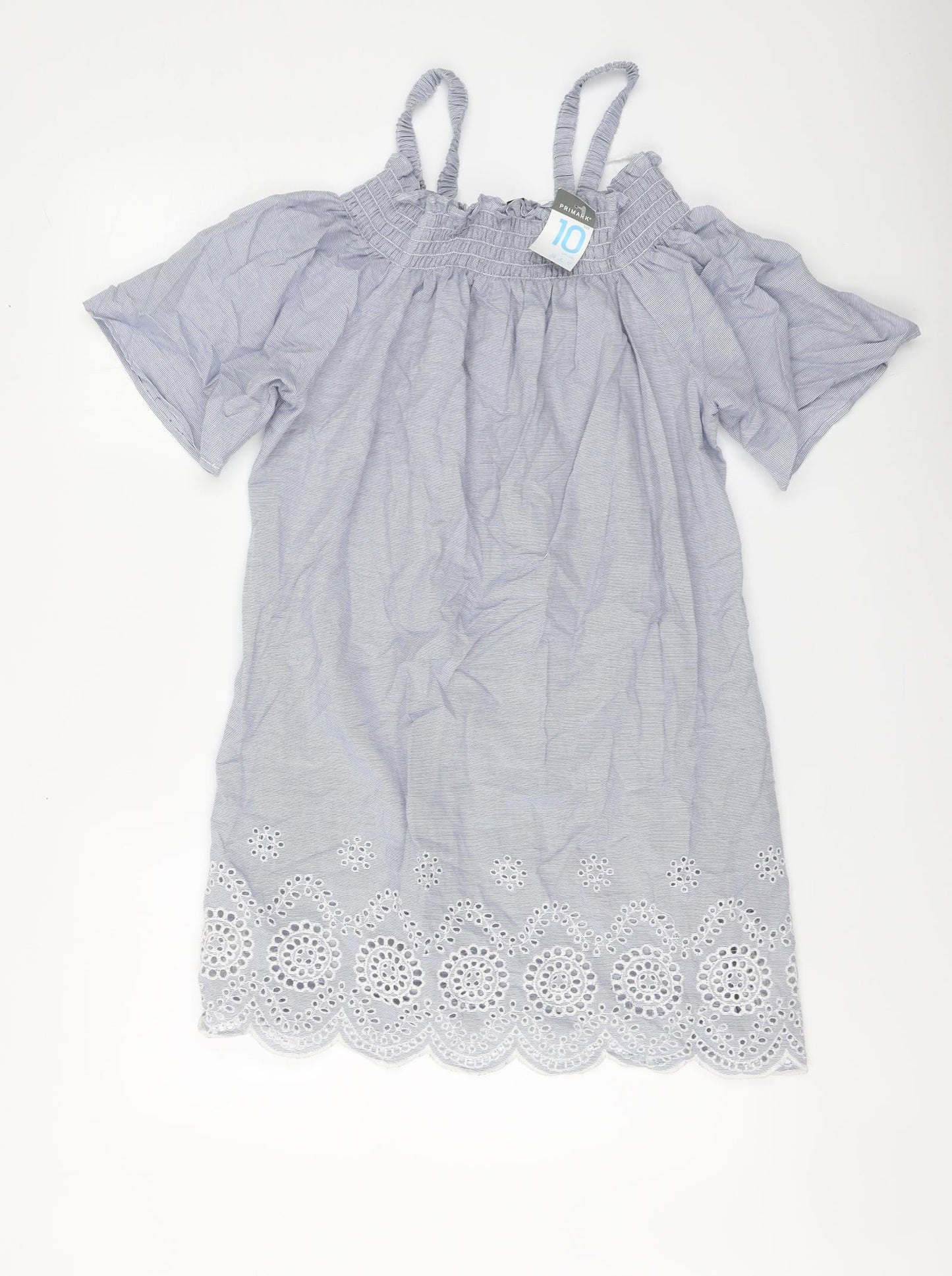 Primark Womens Blue Striped Cotton A-Line Size 10 Square Neck Pullover