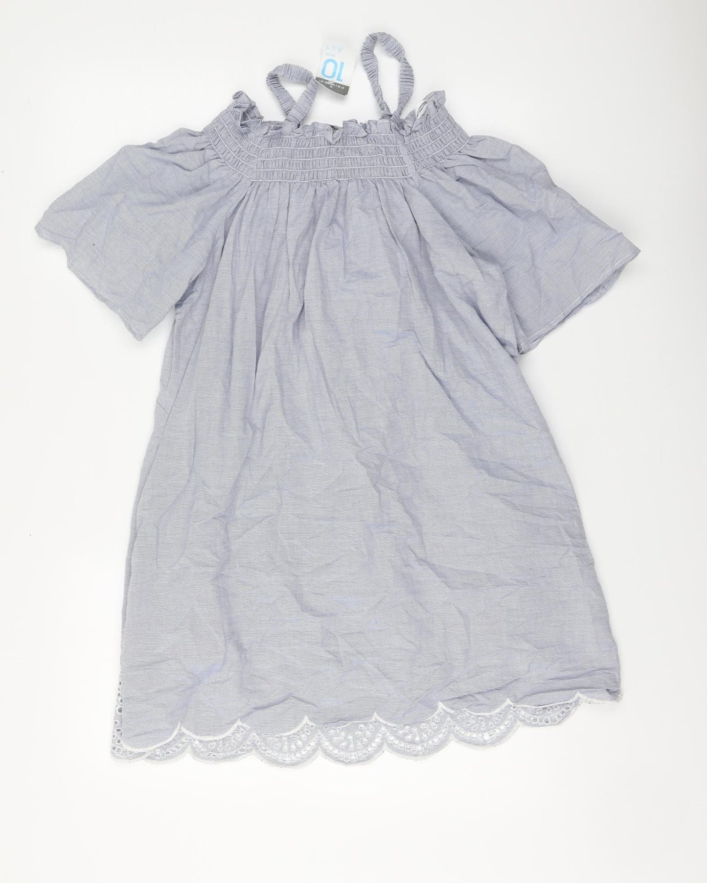 Primark Womens Blue Striped Cotton A-Line Size 10 Square Neck Pullover