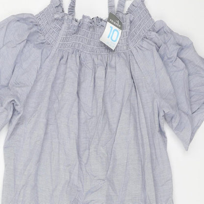 Primark Womens Blue Striped Cotton A-Line Size 10 Square Neck Pullover
