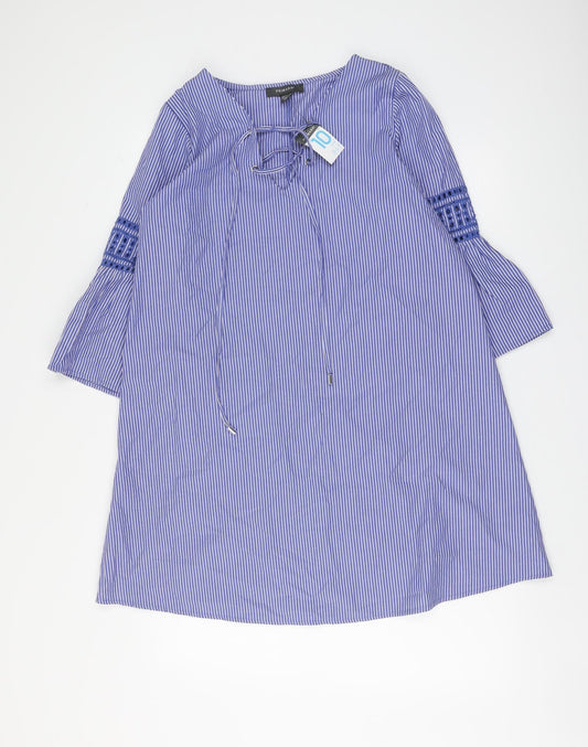 Primark Womens Blue Striped Polyester A-Line Size 10 V-Neck Pullover