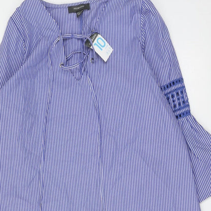 Primark Womens Blue Striped Polyester A-Line Size 10 V-Neck Pullover