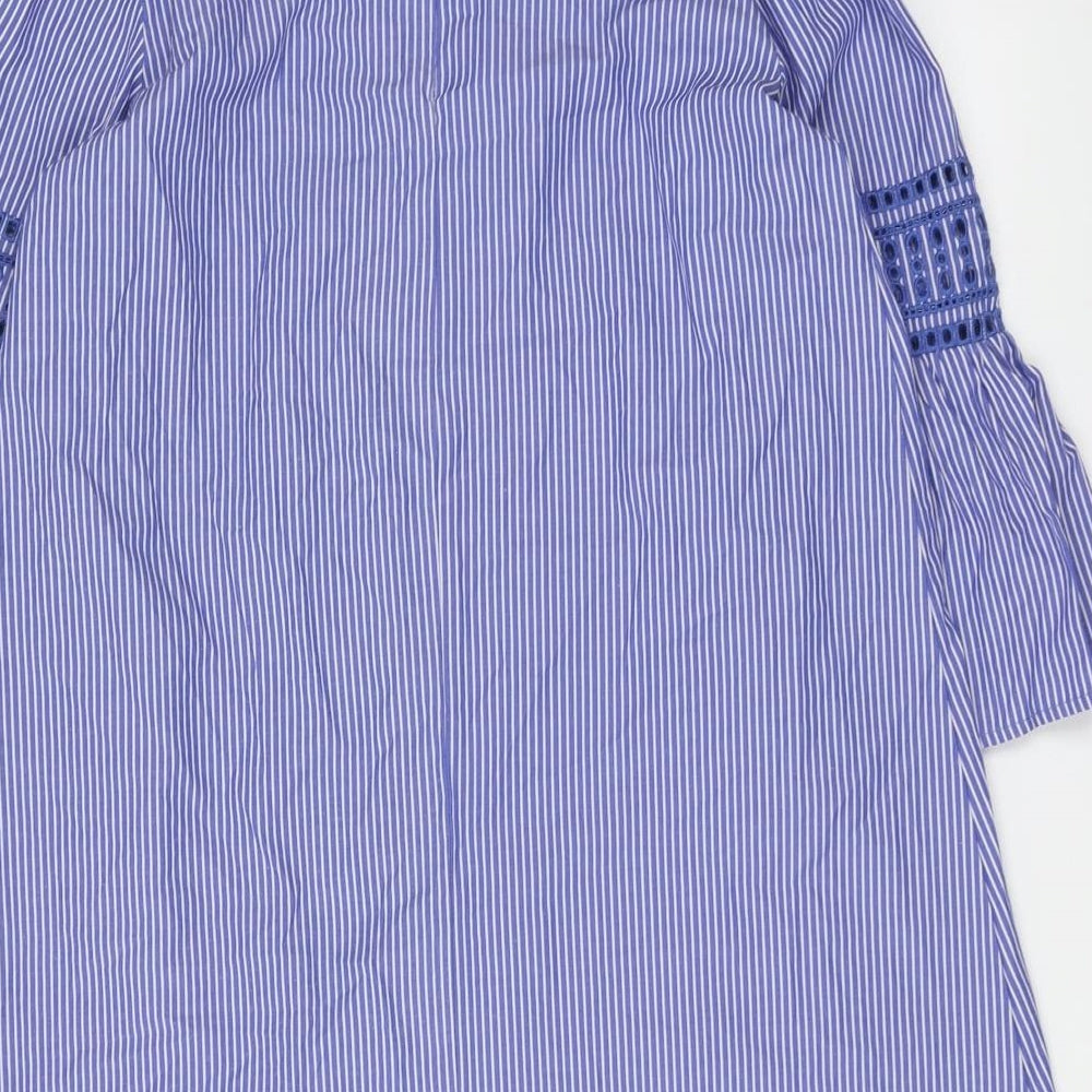 Primark Womens Blue Striped Polyester A-Line Size 10 V-Neck Pullover