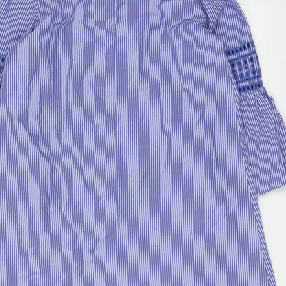 Primark Womens Blue Striped Polyester A-Line Size 10 V-Neck Pullover