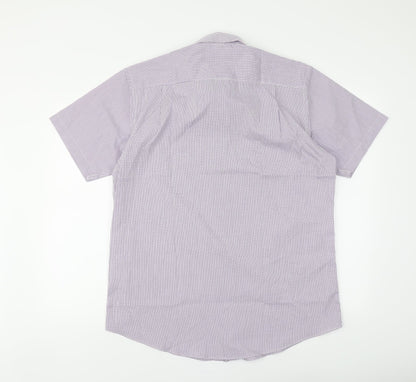 Taylor & Wright Mens Pink Check Polyester Button-Up Size 16 Collared Button