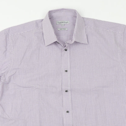 Taylor & Wright Mens Pink Check Polyester Button-Up Size 16 Collared Button