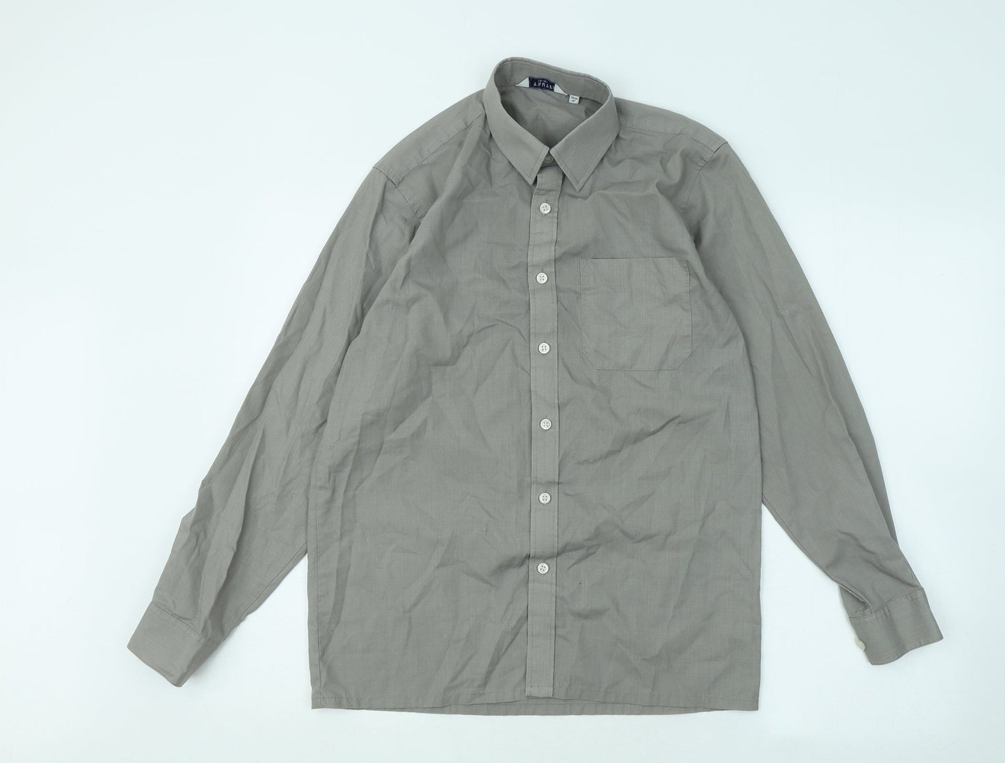 Mens UK Size 14 Trutex Grey  Button-Up Long Sleeve Casual Shirt