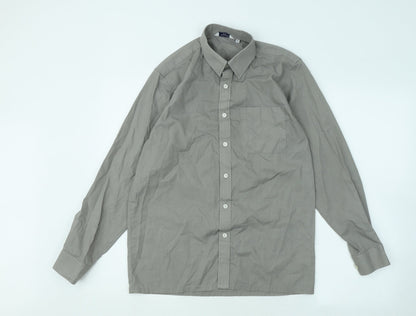 Mens UK Size 14 Trutex Grey  Button-Up Long Sleeve Casual Shirt
