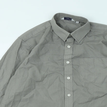 Mens UK Size 14 Trutex Grey  Button-Up Long Sleeve Casual Shirt