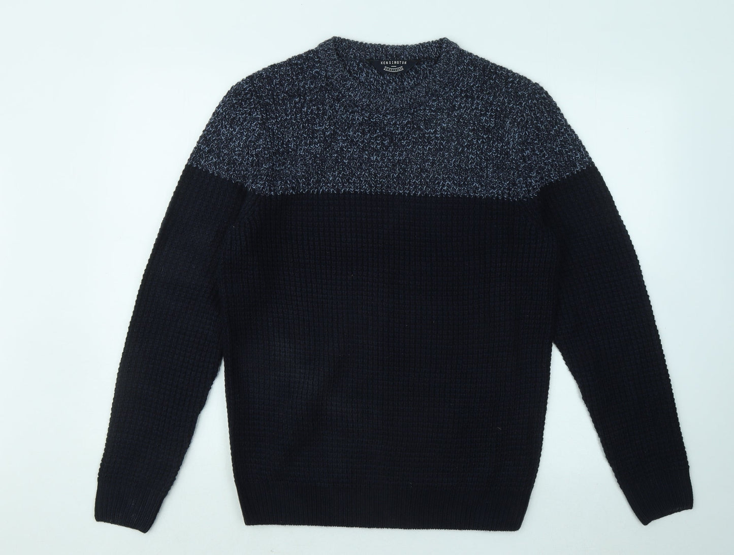 Kensington Mens Blue Round Neck Geometric Acrylic Pullover Jumper Size M