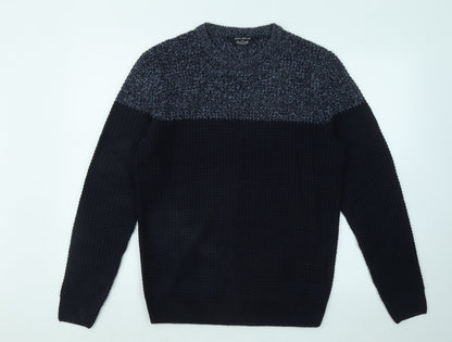 Kensington Mens Blue Round Neck Geometric Acrylic Pullover Jumper Size M