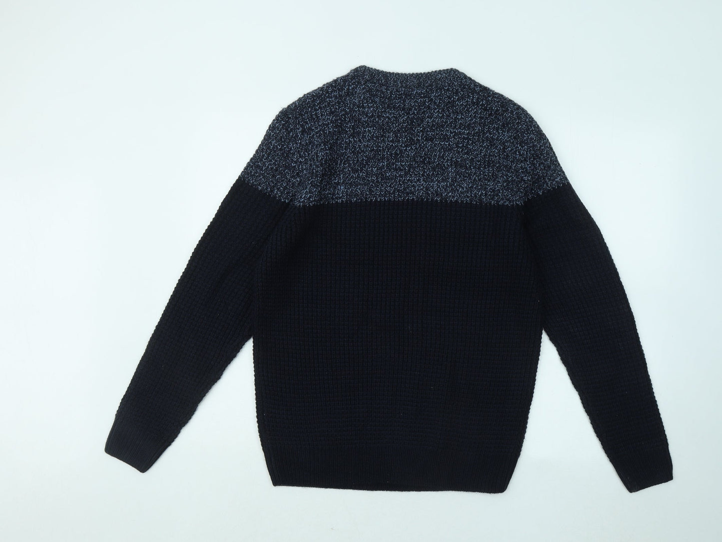 Kensington Mens Blue Round Neck Geometric Acrylic Pullover Jumper Size M